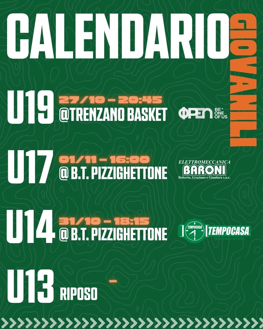 Calendario partite giovanili della settimana