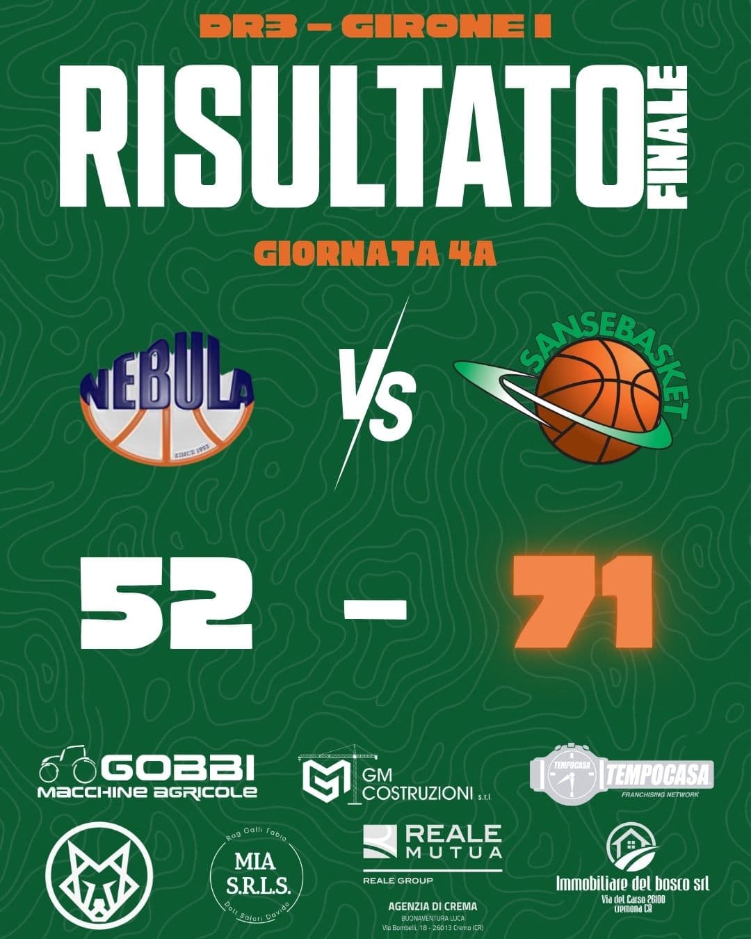 Sansebasket prevale su Nebula nella quarta giornata di andata in DR3